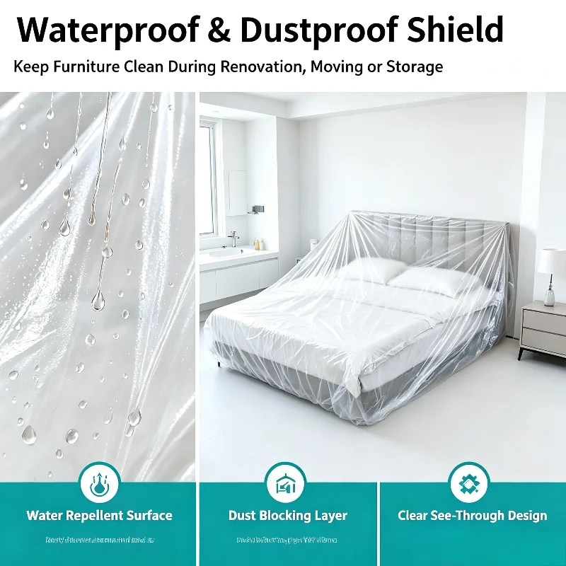3~10PCs Disposable Extra Large Bed Dust Cover Waterproof Thick Transparent Plastic Furniture Protection Cover Easy Application