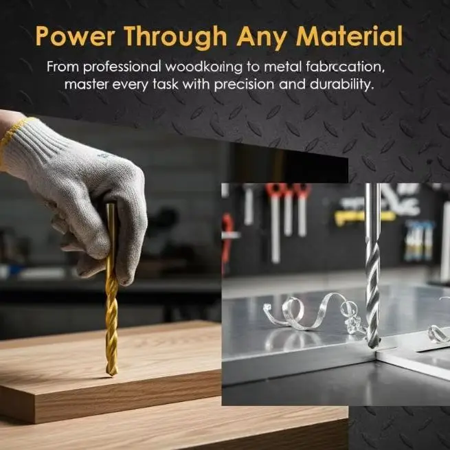 50Pc Titanium Plated Fried Dough Twists Drill Set High Speed Steel Wood Drilling Drill Straight Shank Woodworking Twists Drill