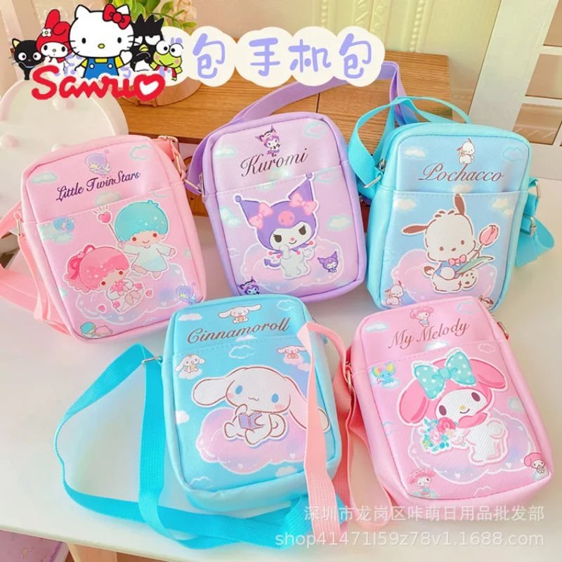 Sanrio Melody Kuromi Hello Kitty Cinnamoroll Pochacco-Bolsa de hombro cruzada para teléfono móvil, bolso de compras para auriculares, almacenamiento de dinero