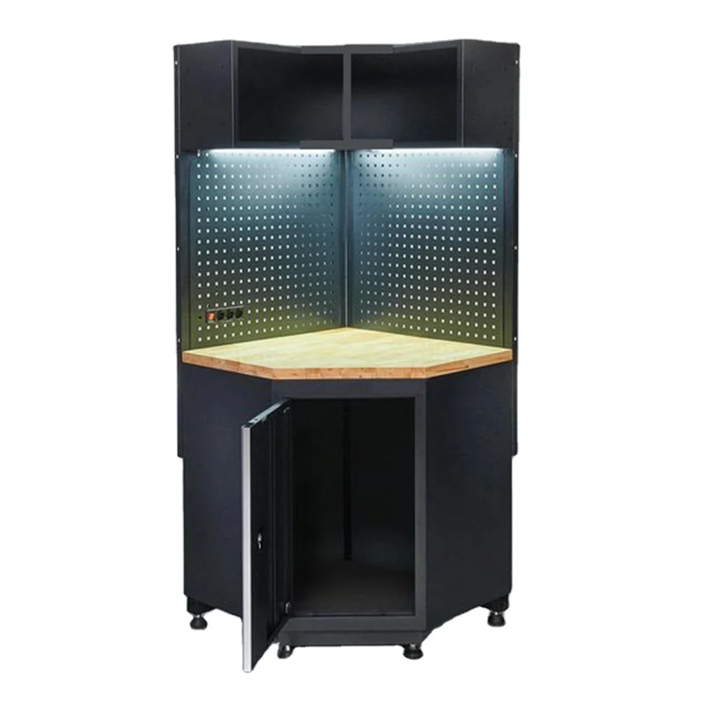 Tool Cabinet With Integrated Stainless Steel Worktop & Side Hooks, Equipped With Anti-Rust Coating