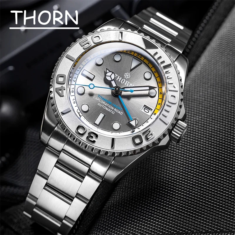 

THORN Titanium GMT Watch NH34 Automatic Mechanical with Date 300m Waterproof Sapphire Crystal Men 40.5mm Diving Homage Watch