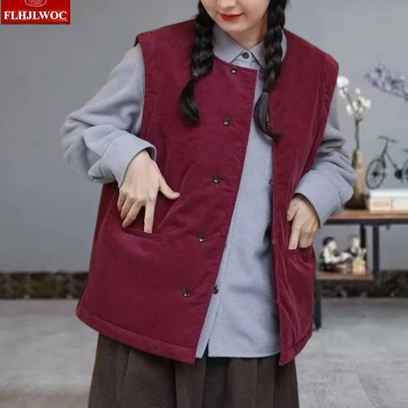 

Corduroy Cotton Warm Outerwear Vest Coats Hot Winter Japan Style Cute Girls Short Down Jacket Women Retro Vintage Purple Parkas