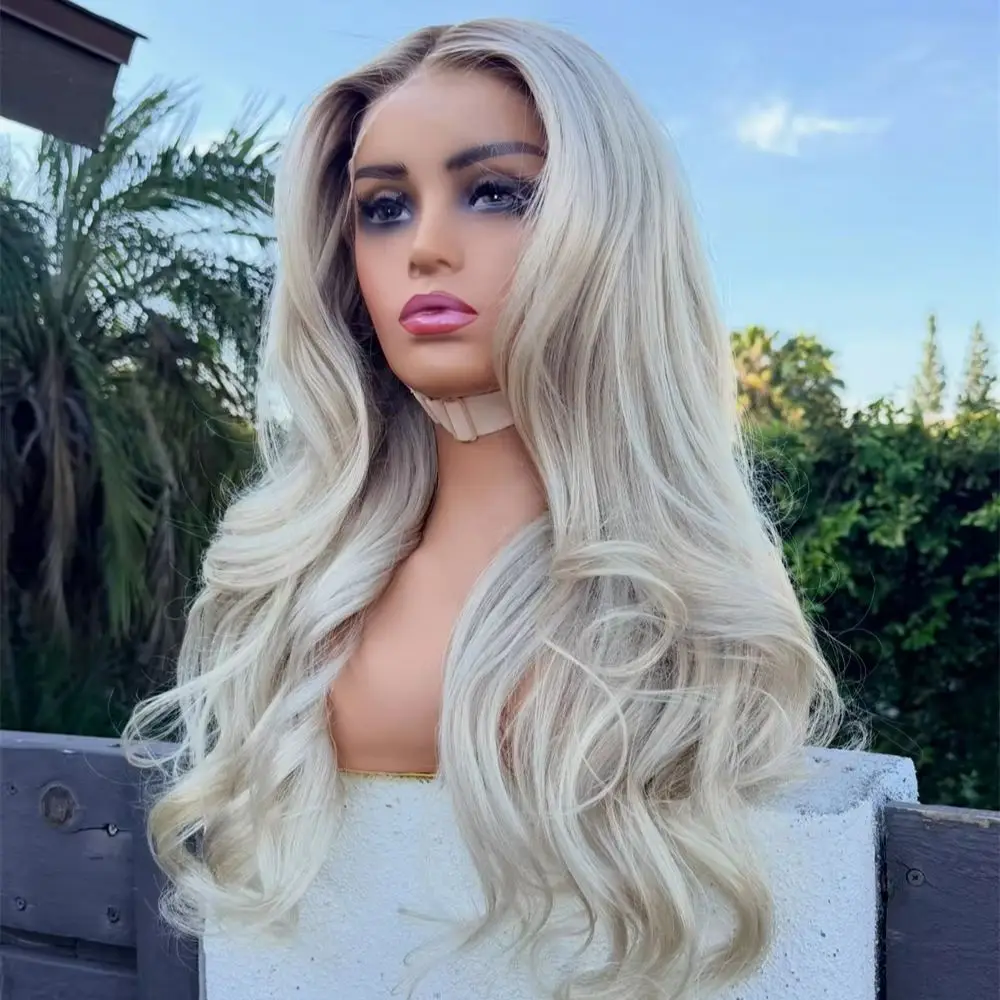 New In 13x4 Free Part Ombre Light Blonde Highlights Synthetic HD Lace Front Wig for White Women High Quality Wig for Women 26''
