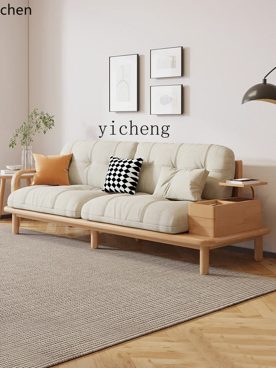 ZMLwood sofa Nordic simple living room straight row fabric cloud sofa three-person wabi-sabi