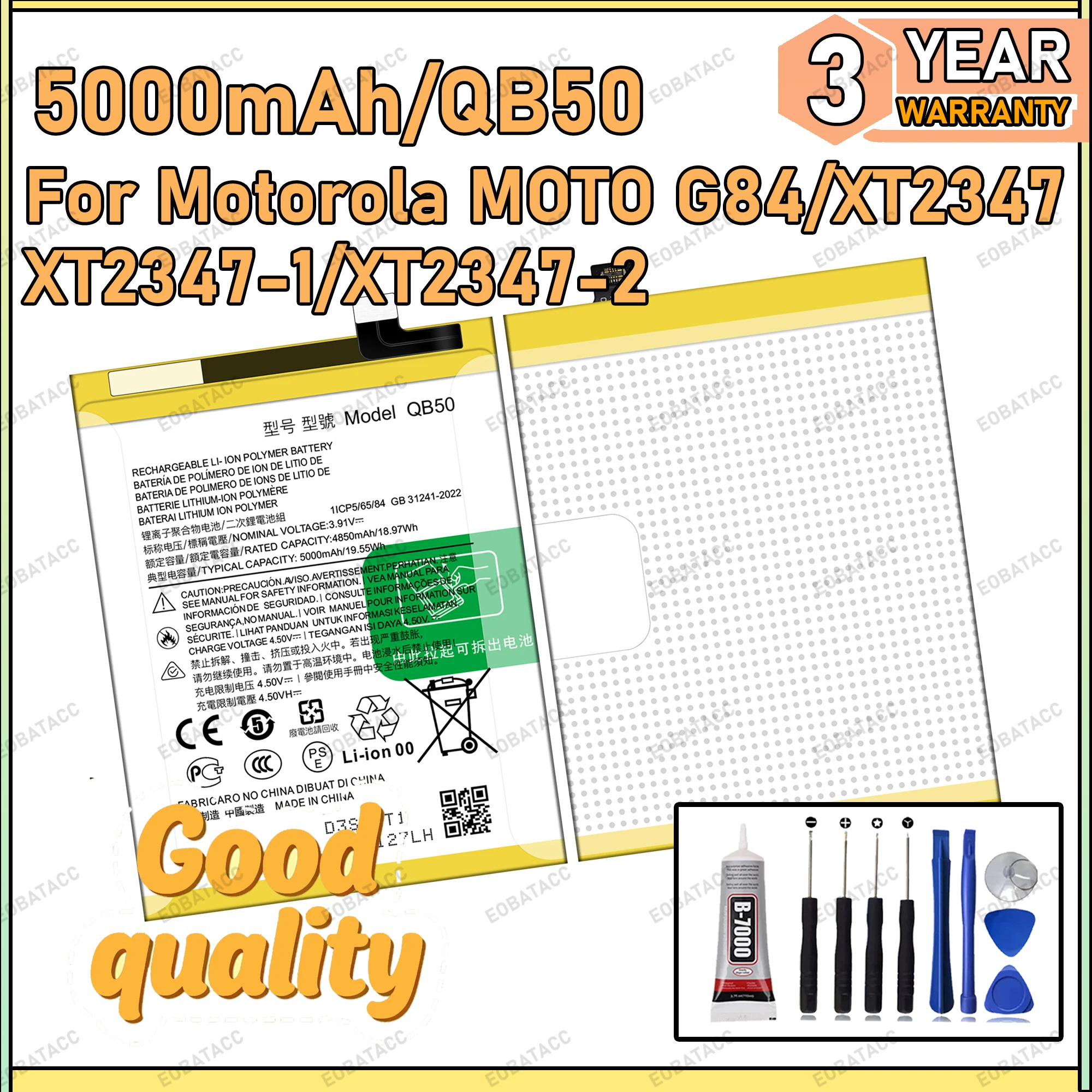 

100% New Zero Cycle QB50 Battery For Motorola Moto G84/XT2347/XT2347-1/XT2347-2 Bateria Battery+Free Tools