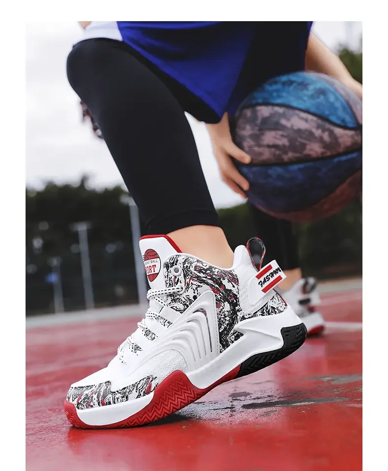 

2024 New Children's Spring Autumn Mesh High Top Sneakers Soft Sole Non Slip Breathable Adolescent Basketball Shoes