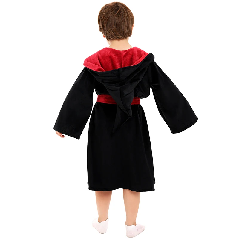 2025 New Arrival Unisex Girls Red Black Magician Cloak Hooded Halloween Dress Up Boy Wizard School Dressing Gown for Kids