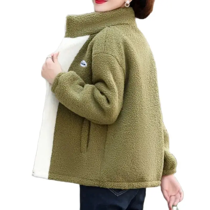 

Imitation Lambswool Add Velvet Thickening Keep Warm Coat Fashion Cotton-Padded Clothes Age-Reducing Casual Loose Coat Women