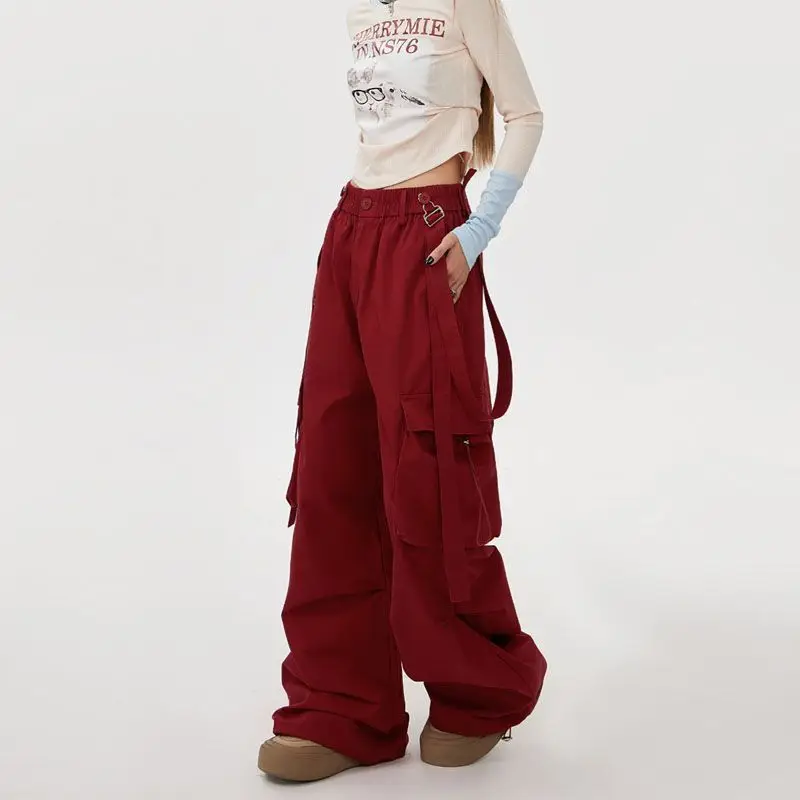 

Новые женские брюки-карго 2026 года: винтажные, с карманами, на завязках, в стиле хип-хоп, двусторонние комбинезоны, свободные повседневные брюки Y2K, ретро, с широкими штанинами