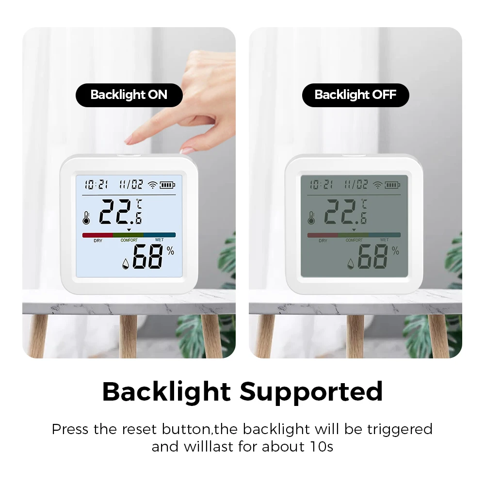Tuya Smart WiFi Indoor Temperature Humidity Sensor with Backlight LCD Display APP Remote Monitoring Data Records No Hub Required