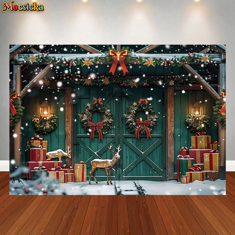 Mocsicka Photography Background Christmas Wooden Board Warehouse Xmas Tree Elk Party Decor Supplies Kid Photo Portrait Backdrop