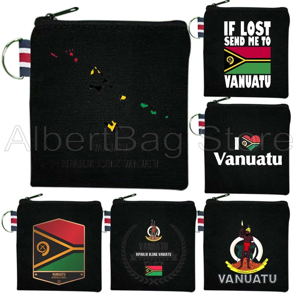 

Vanuatu Flag Vanuatuan Map Patriotic Gifts Fashion Canvas Coin Purse Bag Small Square Key Storage Card Bag Cotton Wallet Pouch