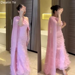 Customized Saudi Arabia Evening Dress Dearin One-shoulder A-line Floor Length Skirts Draped Tulle Sequin Bespoke Occasion Dresse