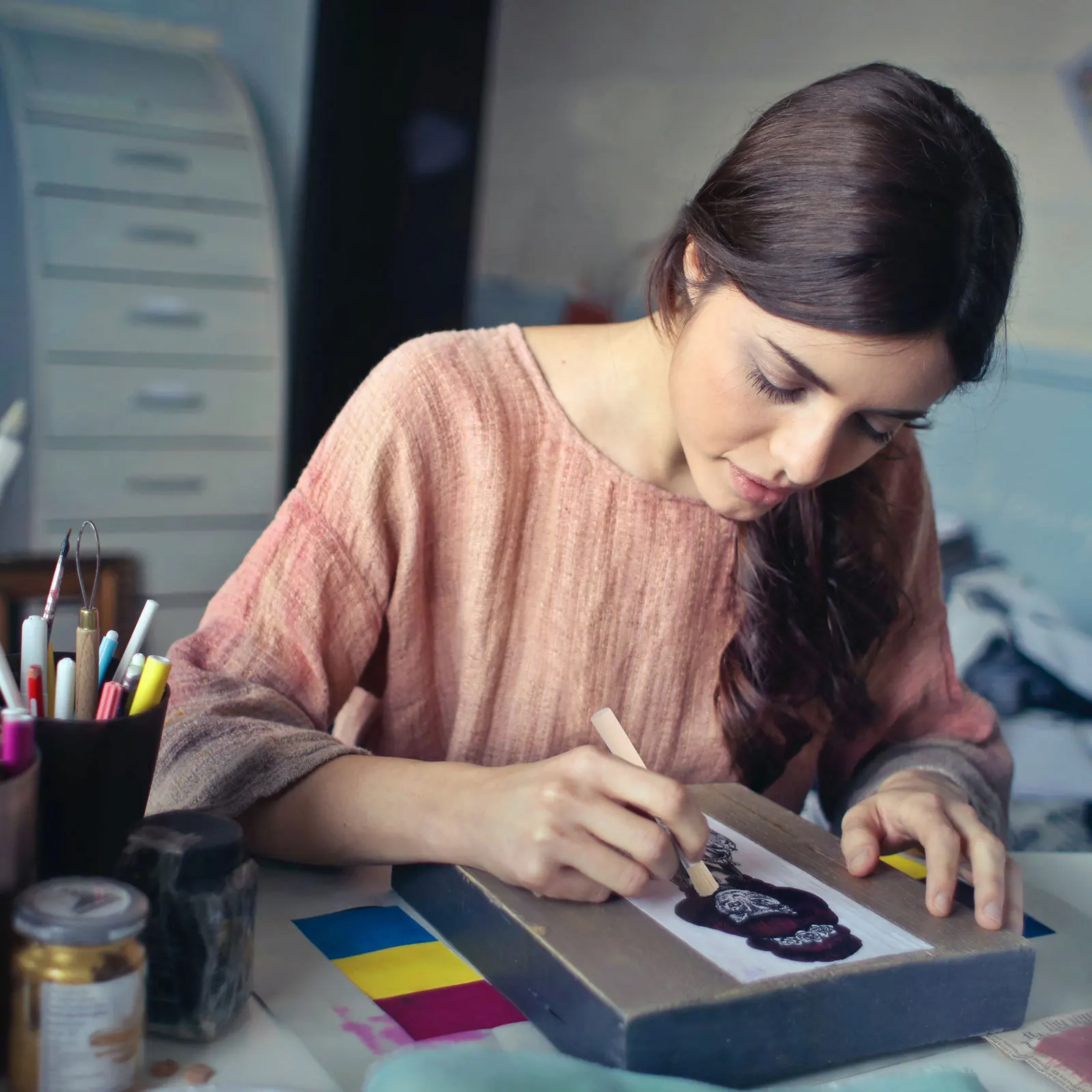 

3Set Wooden Stencil Brush Set Natural Bristle Template Paint Brushes Comfortable Grip for Stencil Painting DIY Crafts Oil