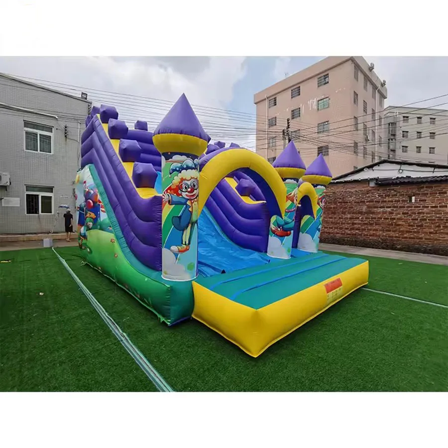 Commercial pretty circus troup model inflatable slide castle  with blower for children playground