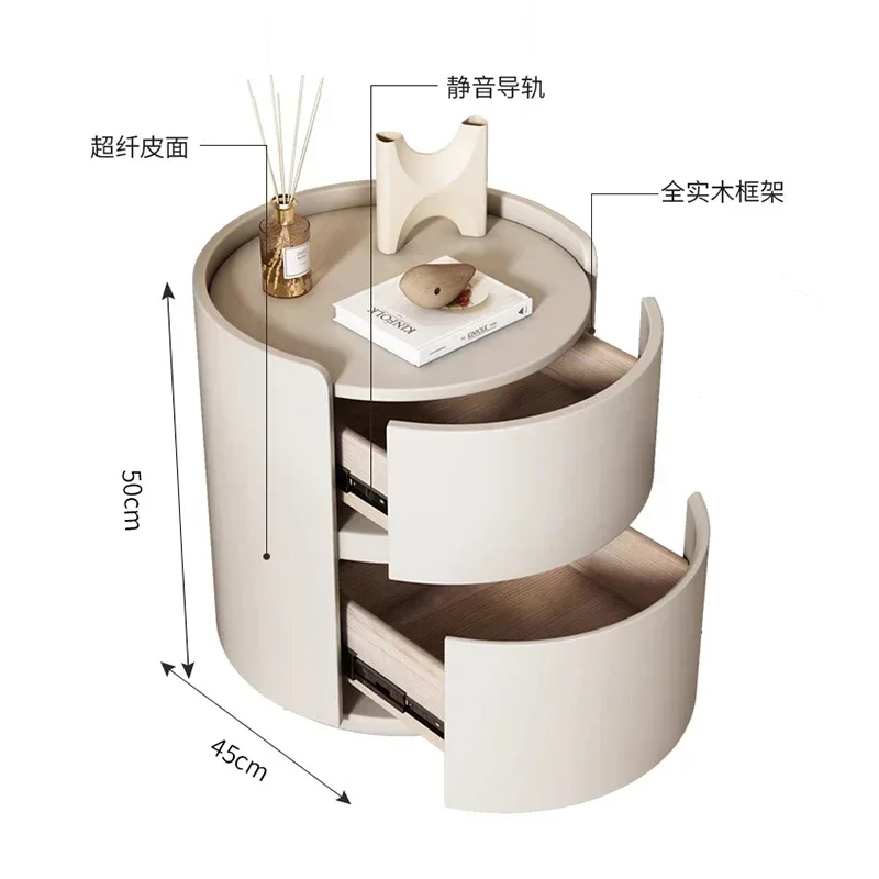 Круглая тумбочка из искусственной кожи кремовый дизайн скандинавский прикроватный столик Уникальная современная роскошная мебель для спальни