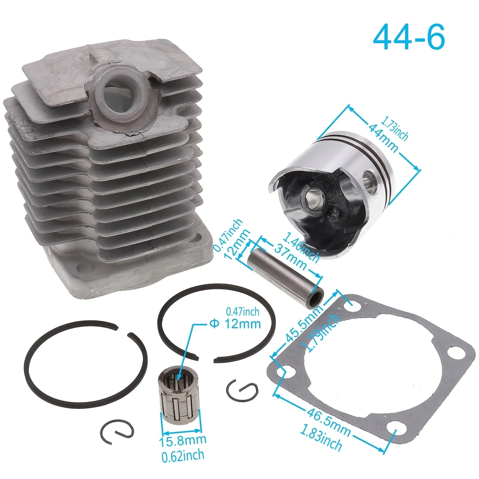 2 Stroke Engine 44mm/44mm Bore Cylinder Piston Gasket 10MM Pin for 47cc 49cc 50cc ATV Mini Quad Pocket Bike