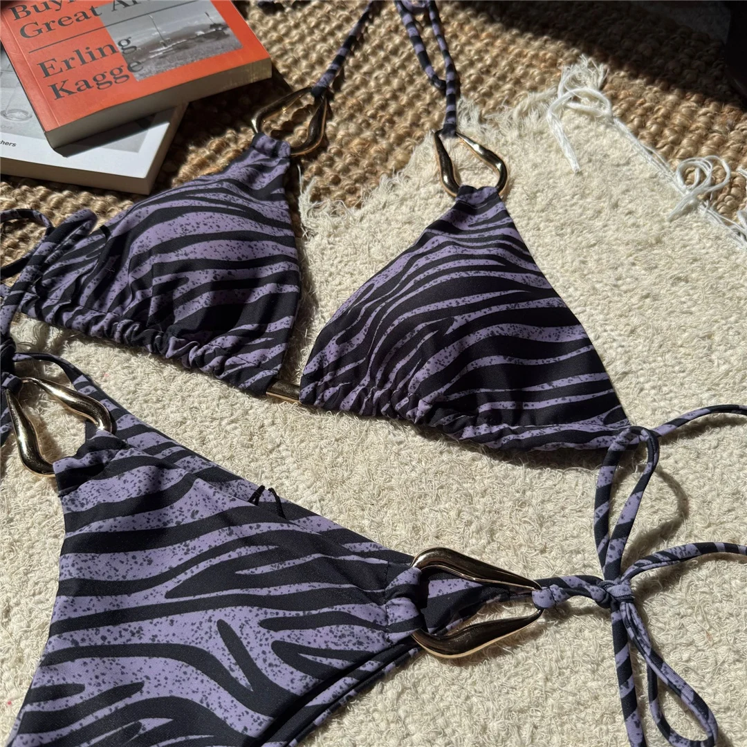 Zebra-Muster, Neckholder-Bikini, Damen-Badebekleidung, zweiteiliges Bikini-Set, Damen-Badeanzug, mit Trägern, gepolstert, Badeanzug, Badebekleidung, Modell V6621. – Detail 12