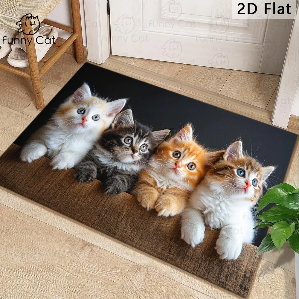 Cute Kitten Cat Family Mat Doormat Rug Entrance Mat Pet Home Decoration Supplies Funny Animal Paw Prints Area Mat Gift for Porch