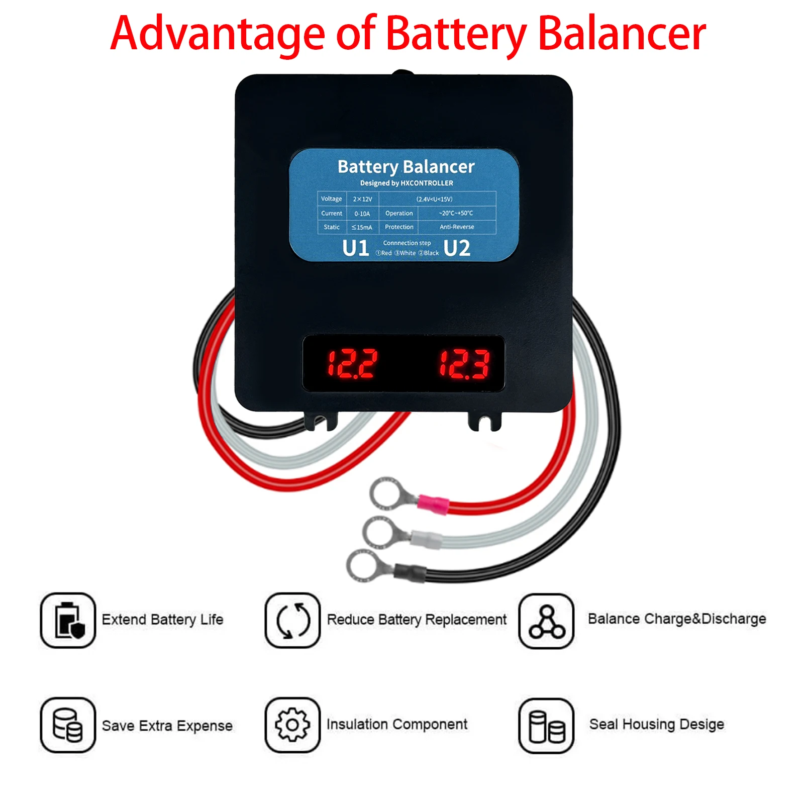 24V 48V 60V 72V Battery Equalizer For 2X12V Gel Flood AGM Lead Acid Batteries HA01 Voltage balancer Lead acid Balancer Regulator