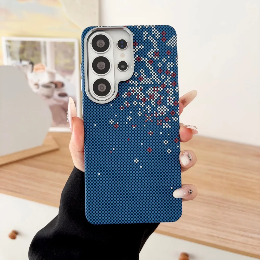 Ultrathin Frosted Alloy Frame For Magsafe Phone Case For Samsung S26 S25 S24 Ultra Carbon Fiber Texture PC Wireless Charge Cover