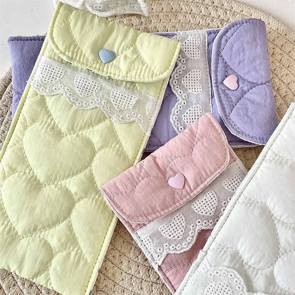 Korean Style Cotton Glasses Storage Bag Sweet Lace Heart Lovely Eyeglasses Case Candy Color Multi-Functional Cute Pencil Case