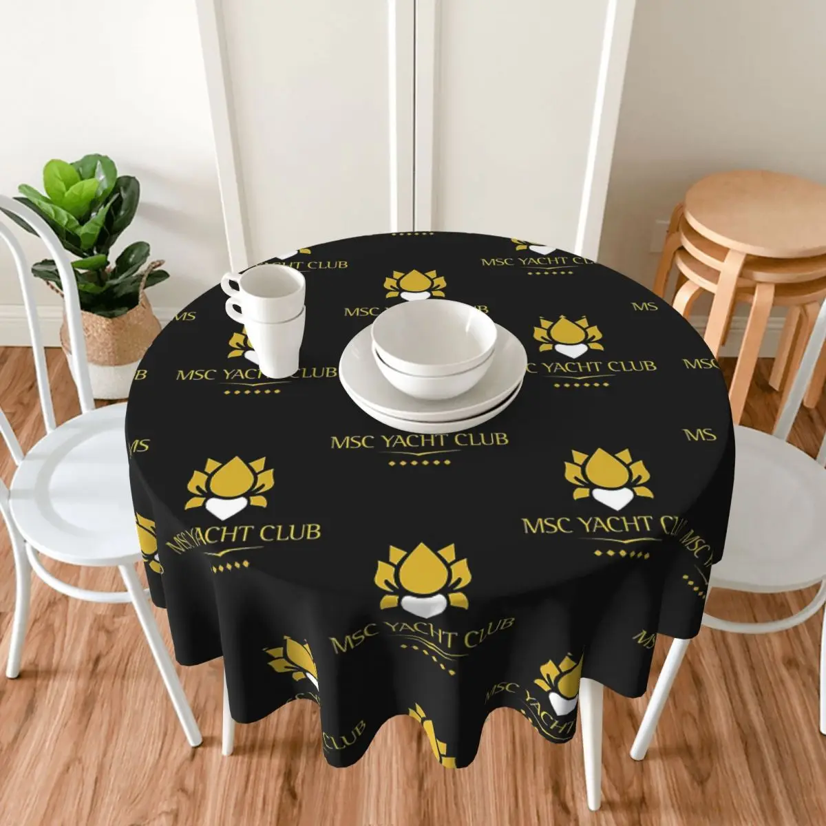 MSC Yacht Club Logo Design Cap مفرش طاولة مستدير مقاوم للماء مفرش طاولة مقاوم للزيت لأحداث المطبخ غطاء طاولة الطعام 60 بوصة #5