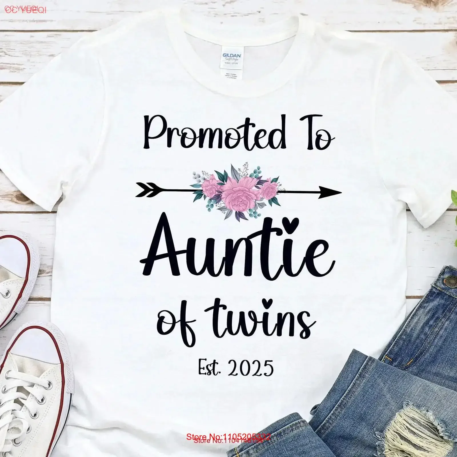 Auntie Est 2025 T Shirt Aunt Of Twins New Pregnancy Announcement Promoted To Baby vintage Washed Casual graphic