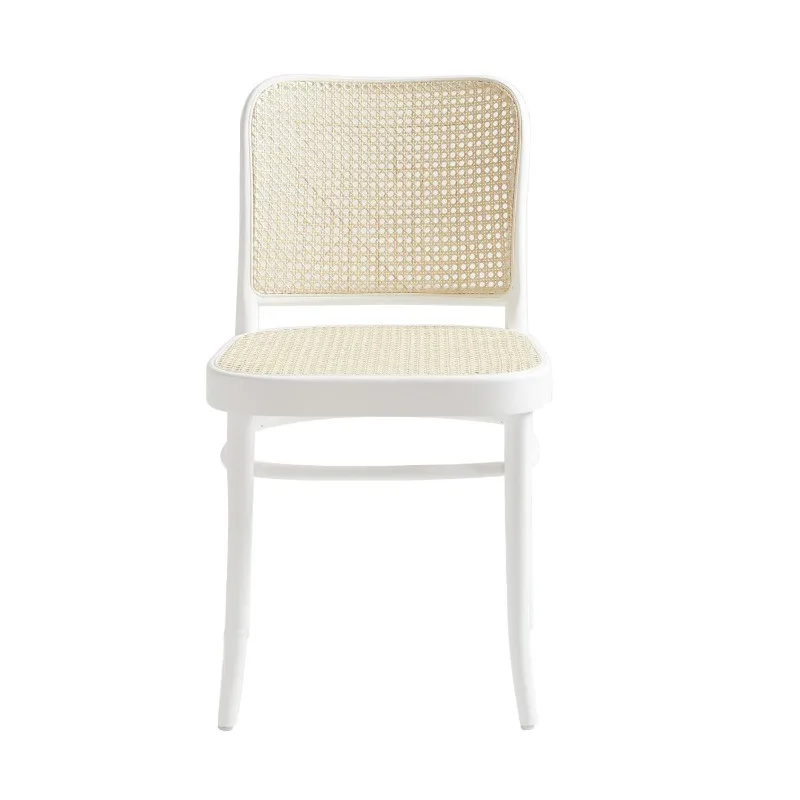 

Modern minimalist wabi-sabi style, solid wood white rattan dining chair