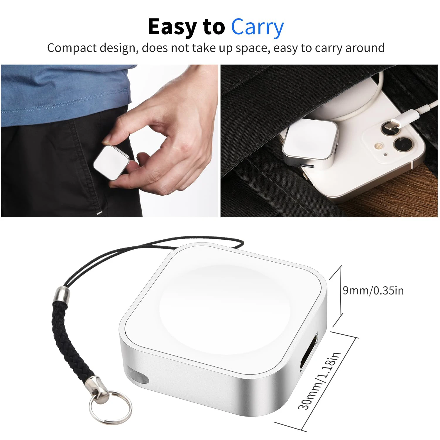 For Apple Watch Magnetic Wireless Charger Metal Portable With Keychain Type C Lightning Fast Dual Input Power Fast Charger Pad