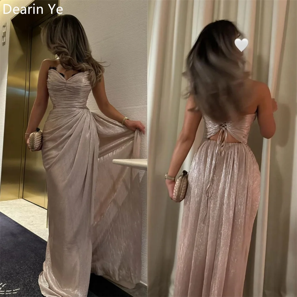 

Customized Saudi Arabia Prom Gown Dearin Strapless Column Floor Length Skirts Draped Ruffle Fold Sleeveless Bespoke Occasion Dre