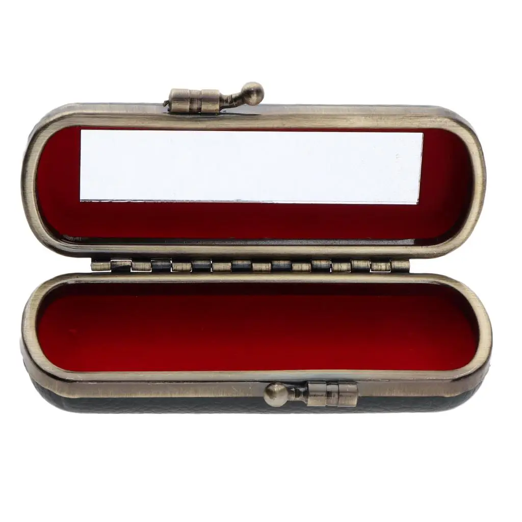 Durable Lipstick Leather Case with Mirror And Button Clip for