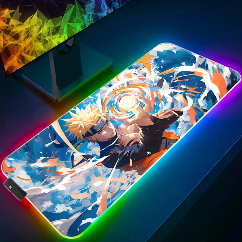 

RGB NARUTO Uzumaki Naruto Mouse pad professional eSports game players Speed Lock Edge Rubber Desk LED game Mousepad Keyboard Mat