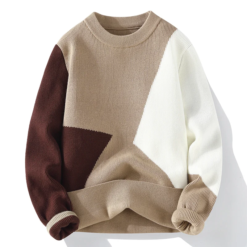 

New Fall Winter Men Classic Patchwork Sweater High Quality Men's Korean Handsome Knitted Pullovers Male Super Soft Wool Sweaters