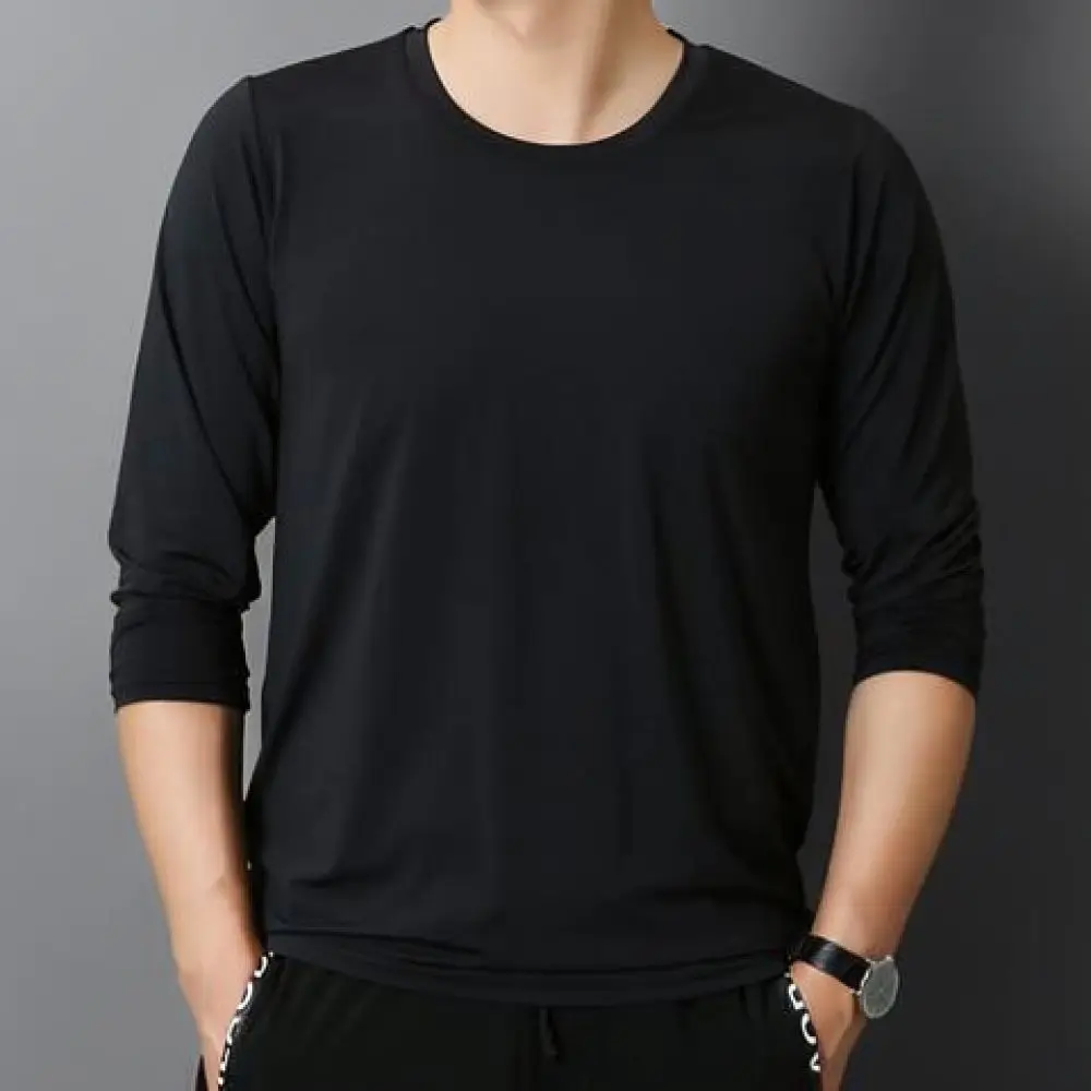 Breathable Long Sleeve T Shirt Mens Summer Thin Base Layer Casual Solid Color Loose Fit Fashion Comfortable Urban Style