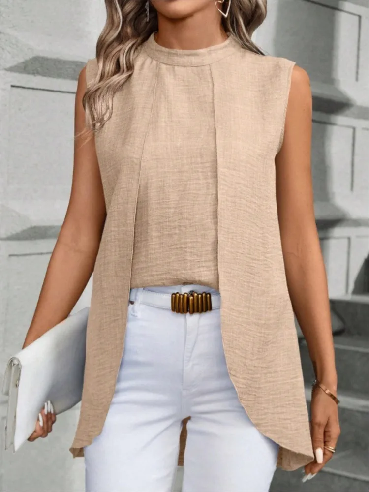 Fashion Solid Shirt Tops For Women Casual O Neck Sleeveless Pullover Shirts Top Lady Office Clubwear Womens Clothing Summer New