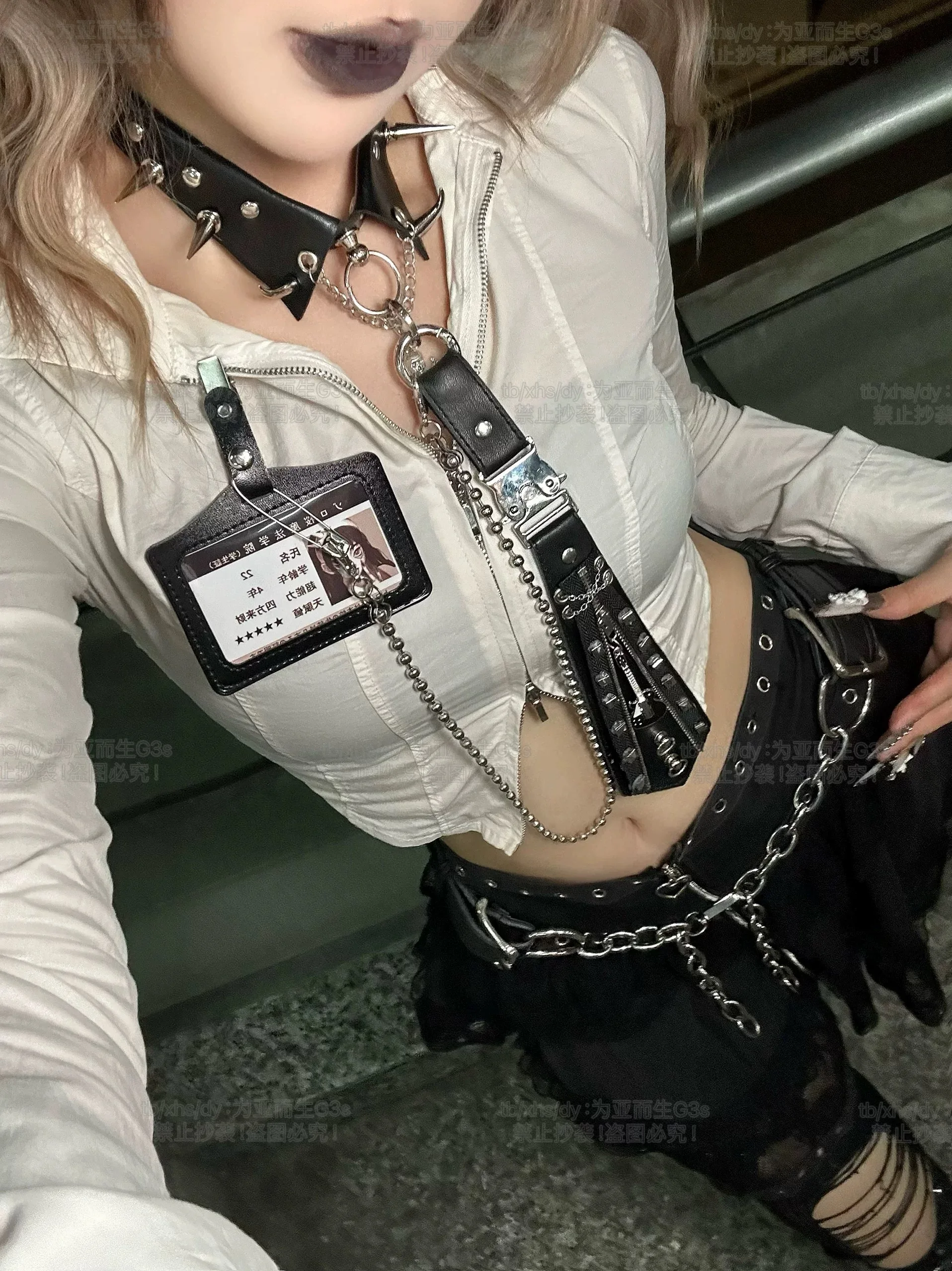 Black Punk Rock PU Leather Tie for Women