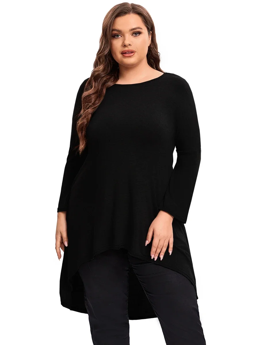 Plus Size Long Sleeve Elegant Spring Autumn Blouse Women Long Hi Low Fit Flare Swing Tops Large Size Loose Tunic 5XL 6XL 7XL 8XL