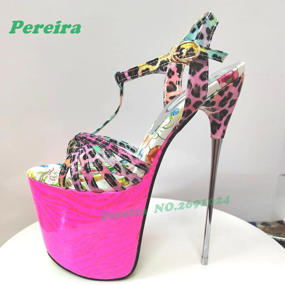 Rainbow Gradient Platform Heels Sandals Neon Patent Leather Stiletto Sandals for Pole Dance Cut Out Buckled Slingback Shoes Sexy