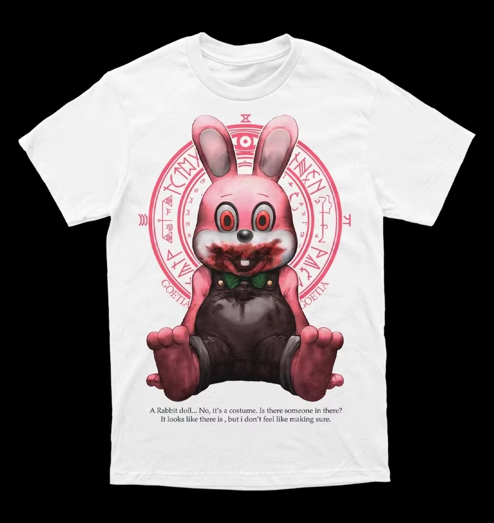 2026 new White Silent Hill Robbie The Rabbit T-Shirt Cotton Graphic Tee Men Women Summer Streetwear