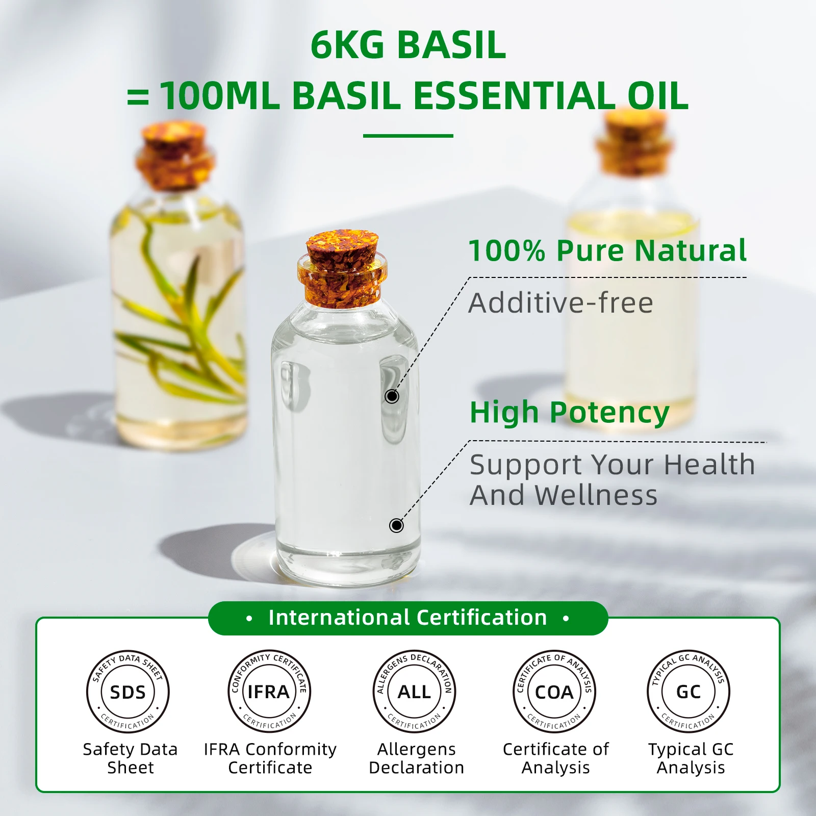 HIQILI 100ML minyak esensial Basil, 100% alam murni untuk Aromaterapi, Diffuser, pelembap, pijat, energi, perbaikan tidur