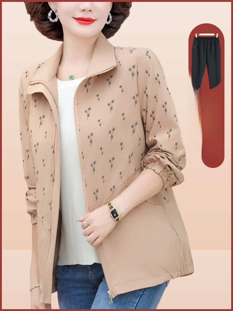 

Faionable ort Thin Jaet for Women Autumn Wear Mom Clothes Casual Top for Middle-Aged And ly Ladies Spring Autumn