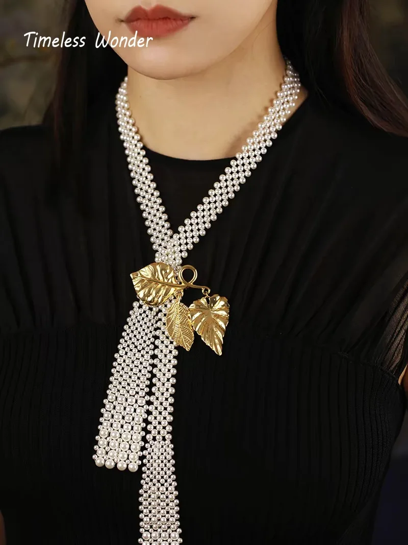 Timeless Wonder Fancy Geo Glass Pearl Braided Ribbon Necklace for Women Designer Jewelry Trendy Rare Classy Neat Versatile 4526