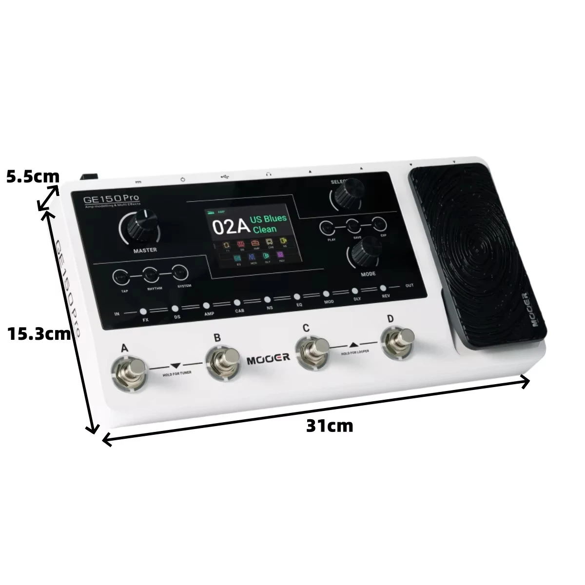 MOOER GE150 Pro/Pro Li Portable Multi-Effects Guitar Processor Pedal w/9H Batter/55 Amps, 26 Cabs,Looper,USB-C,for Electric Bass