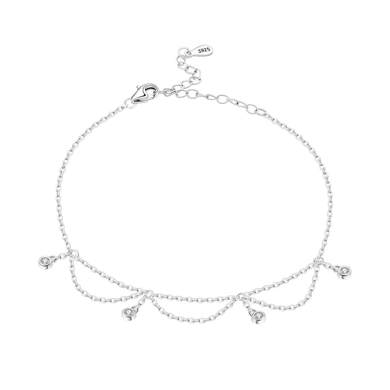 Women's S925 Sterling Silver Double Star Shaped Chain Anklet