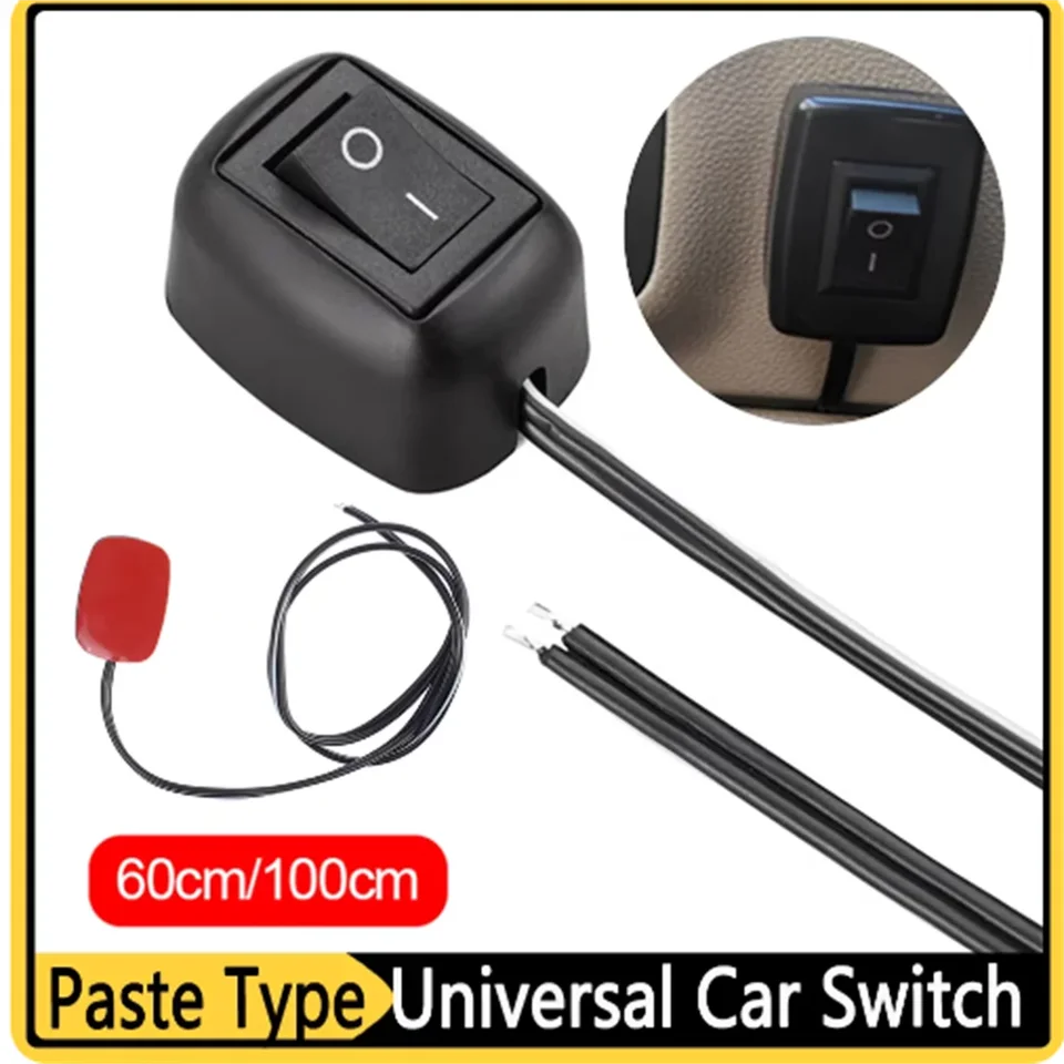 범용 자동차 스위치 페이스트 타입 토글 스위치 (케이블 60cm/100cm 포함) DC 12V 안개등, 주행등, 네온등, 미니 버튼용