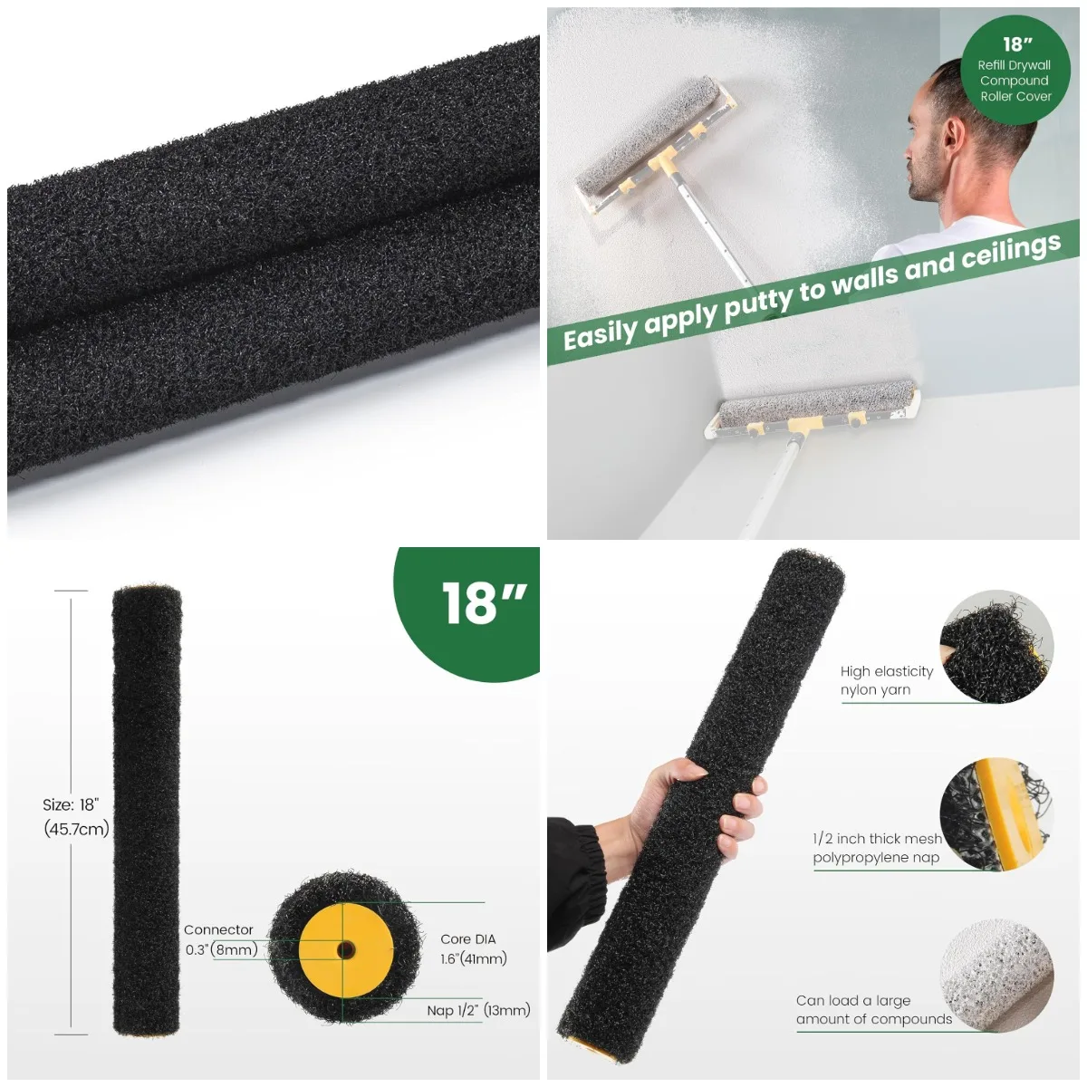 

18 Inch Drywall Compound Roller,Drywall Mud Roller,Ideal for Large Painting Projects Such as Large Walls and Ceilings