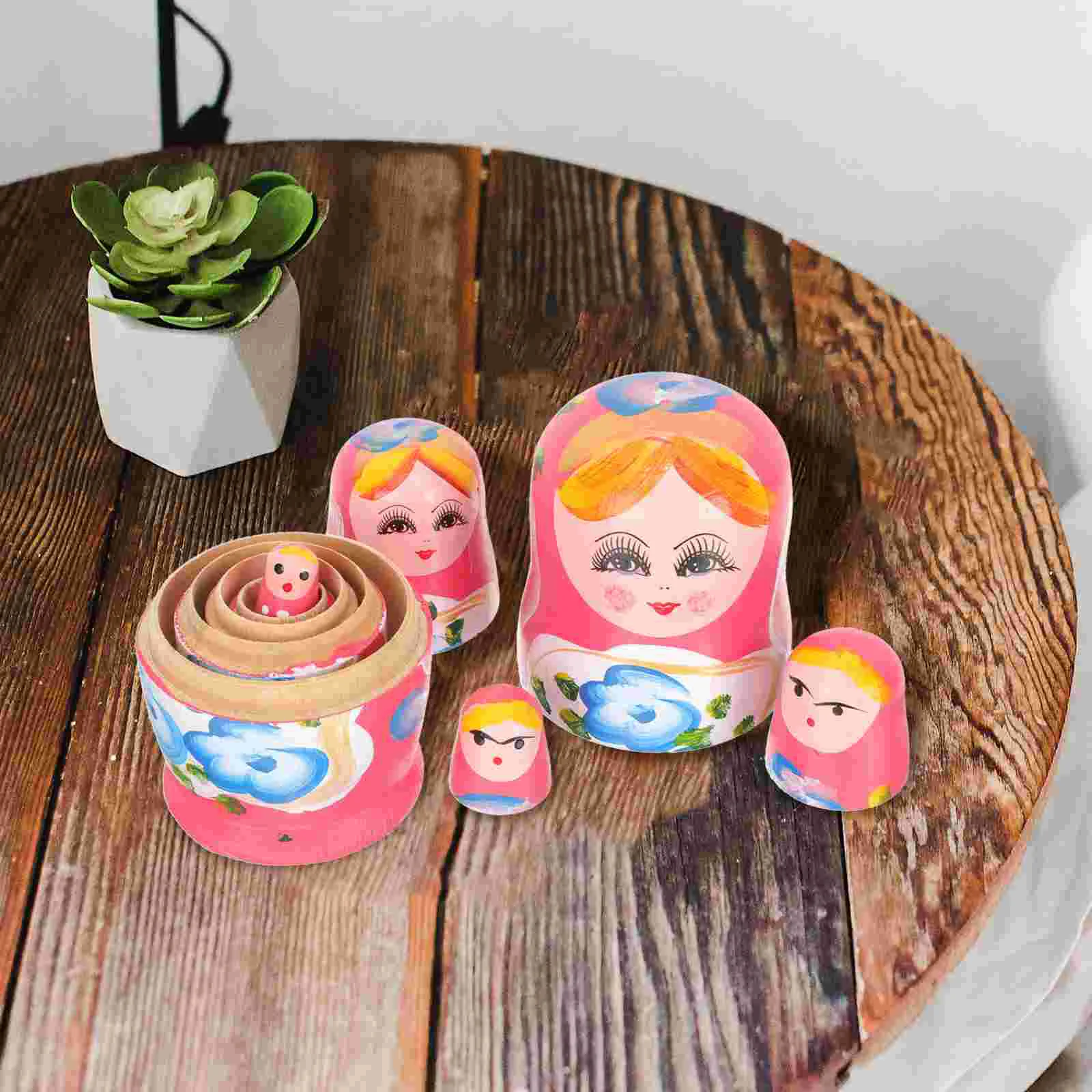 Matryoshka Russian Stacking Dolls Decorative Nesting Cartoon Girl Stackable Children Wooden