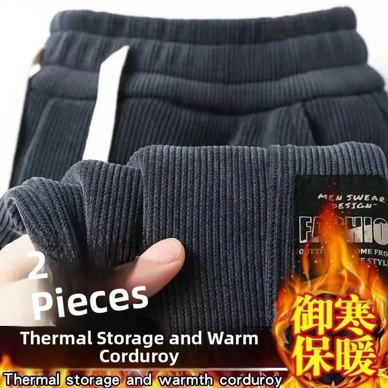 

Men's Casual Corduroy Pants Fce Lined Sports Winter Wear Elastic Waist Trousers Comfortable Loose Fit Polyester Fiber