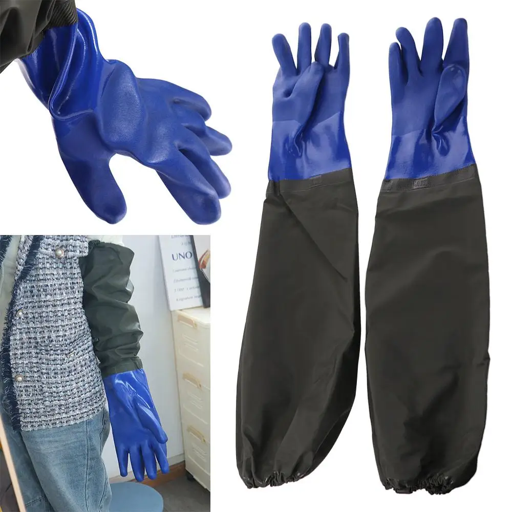 

1 пара удлиненных водонепроницаемых перчаток для защиты труда, химически стойких многоразовых резиновых перчаток, износостойких утолщенных